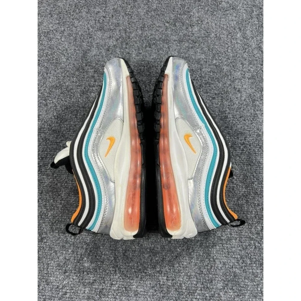 Nike Air Max 97 Shoes Youth Size 6.5Y Silver‎ Teal Orange Sneakers CW0989-001
